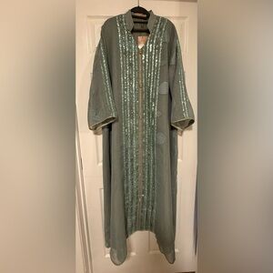 Elegant Sage Green and Gold Embellished Kaftan / Jalabia / Abaya Dress